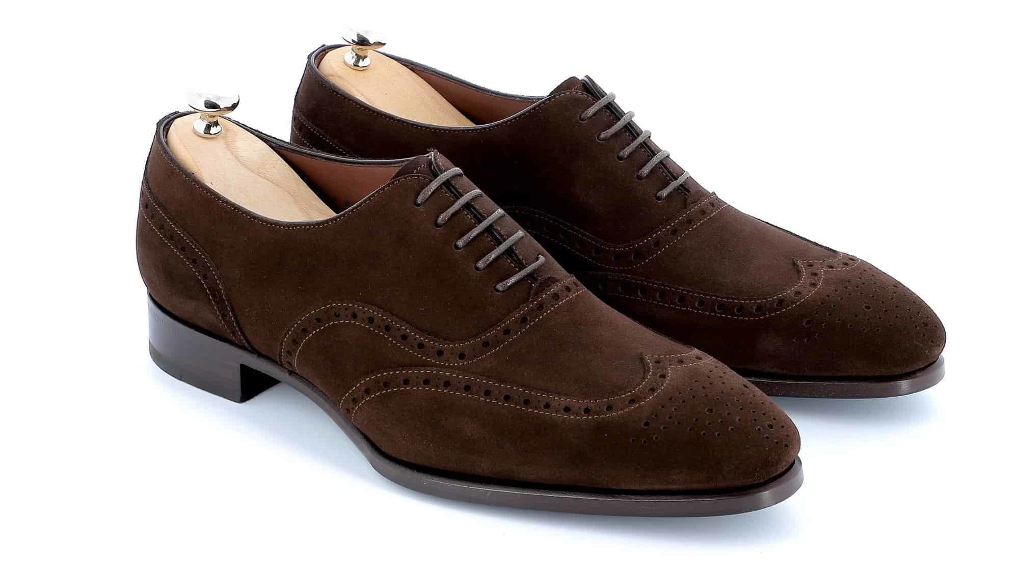 Chaussures Richelieu Charles daim marron semelles cuir