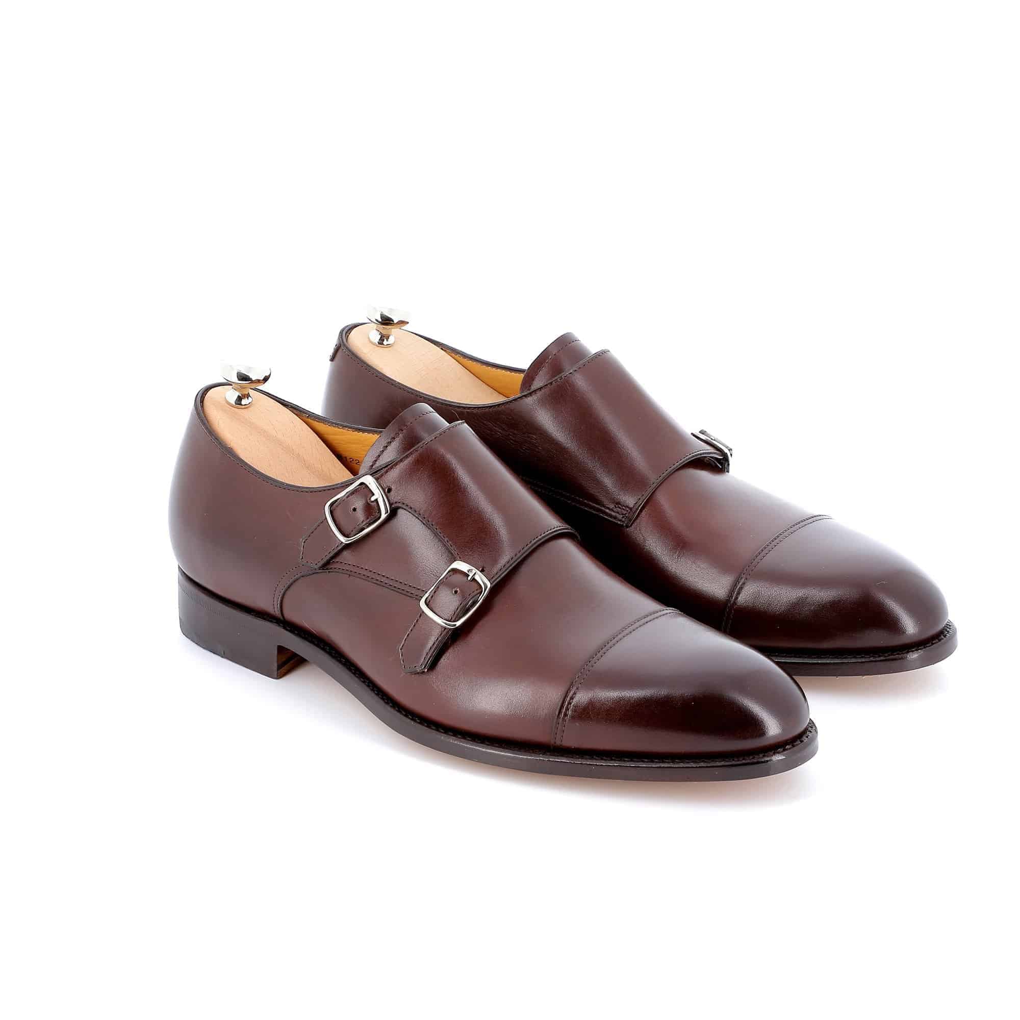 Chaussures doubles boucles Edgar cuir marron semelles cuir