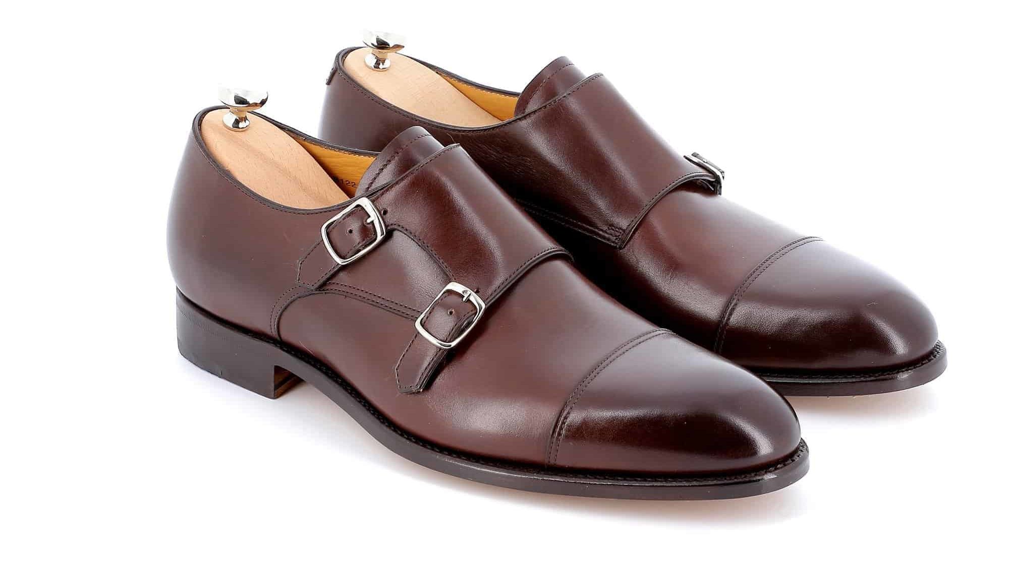 Chaussures doubles boucles Edgar cuir marron semelles cuir