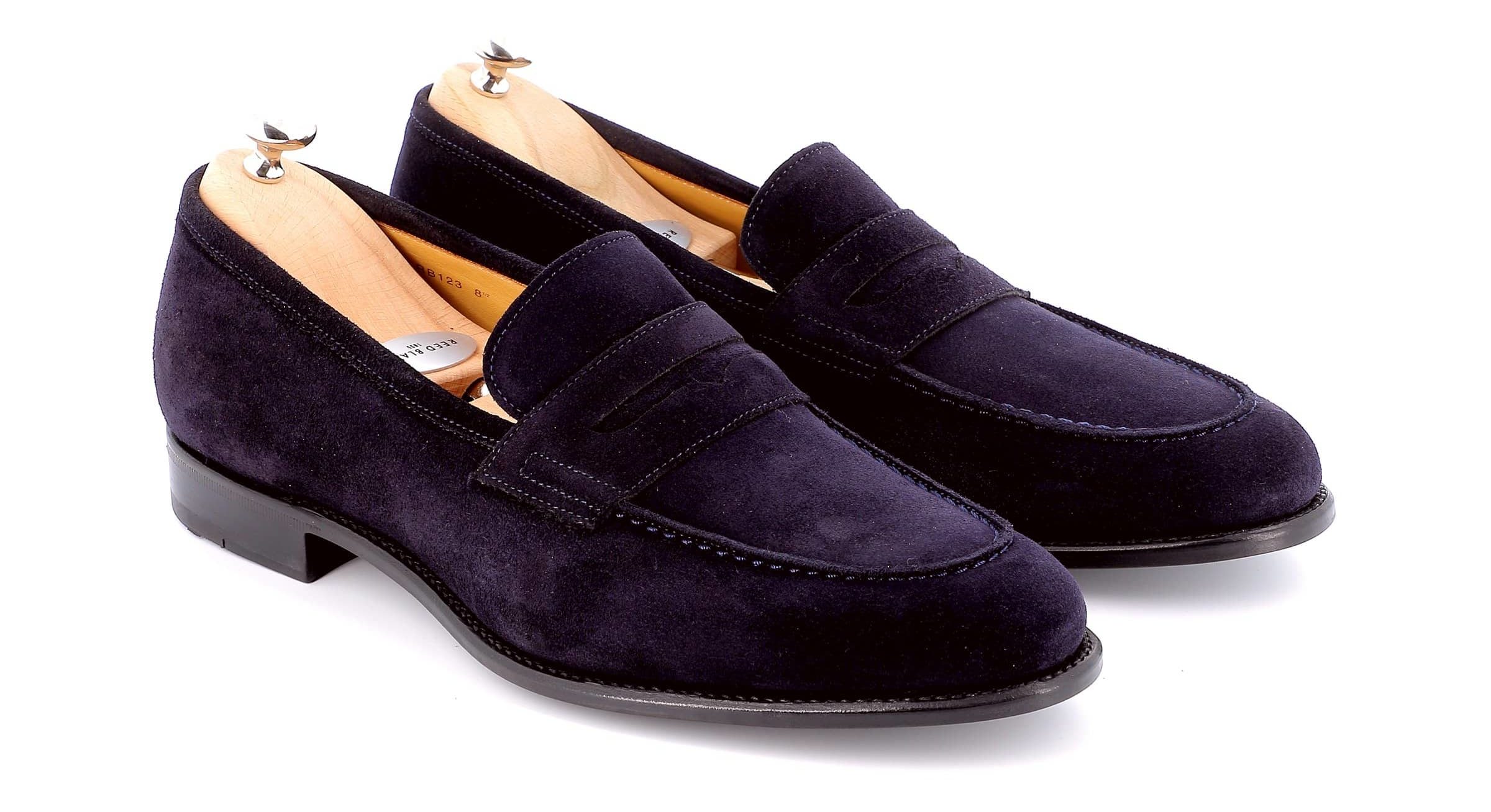 Mocassins George daim bleu marine semelle cuir