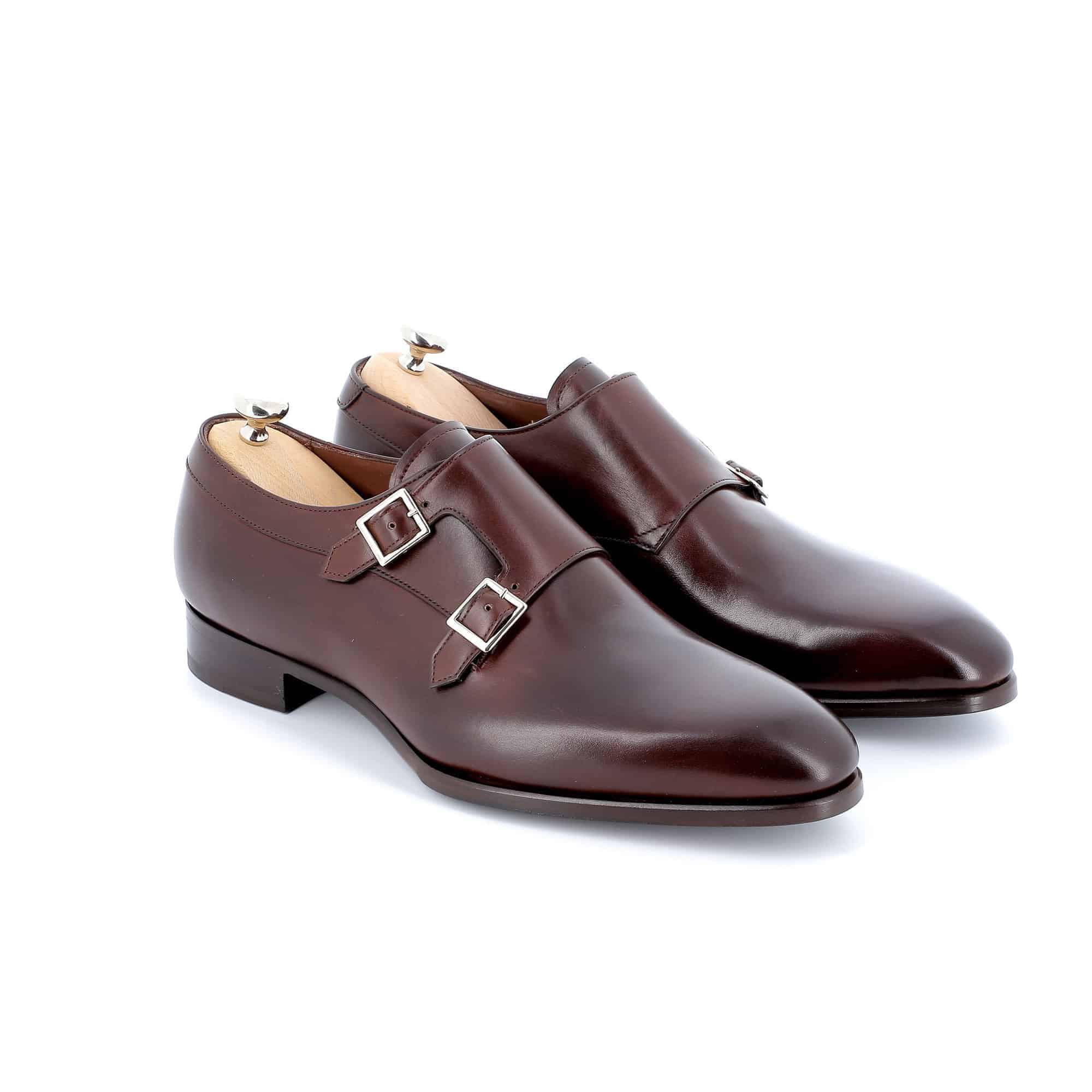 Chaussures doubles boucles Woodrow cuir marron semelles cuir