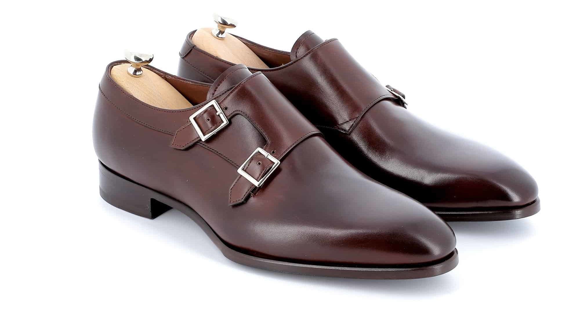 Chaussures doubles boucles Woodrow cuir marron semelles cuir