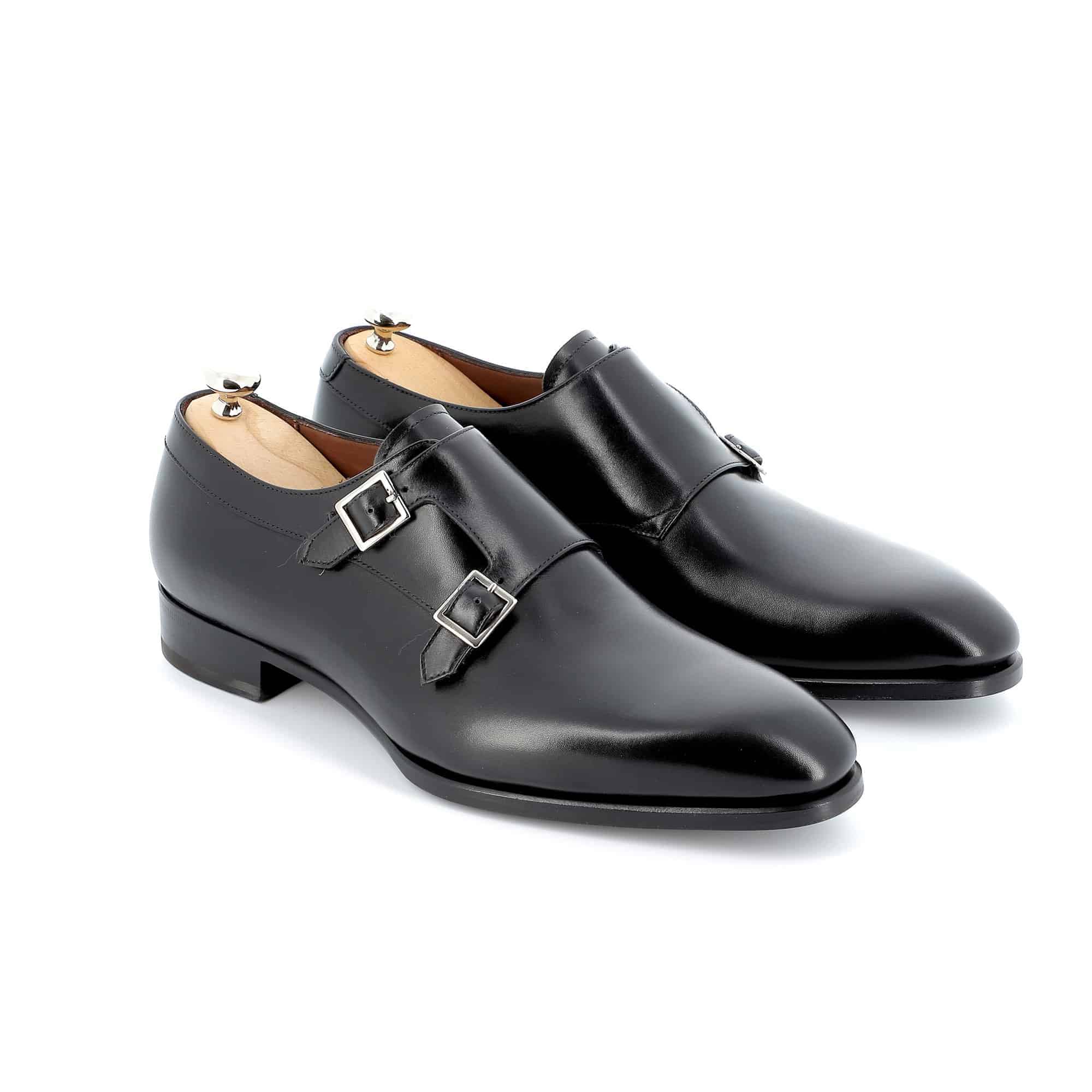 Woodrow Doppelschnallen-Schuhe aus schwarzem Leder mit Ledersohle