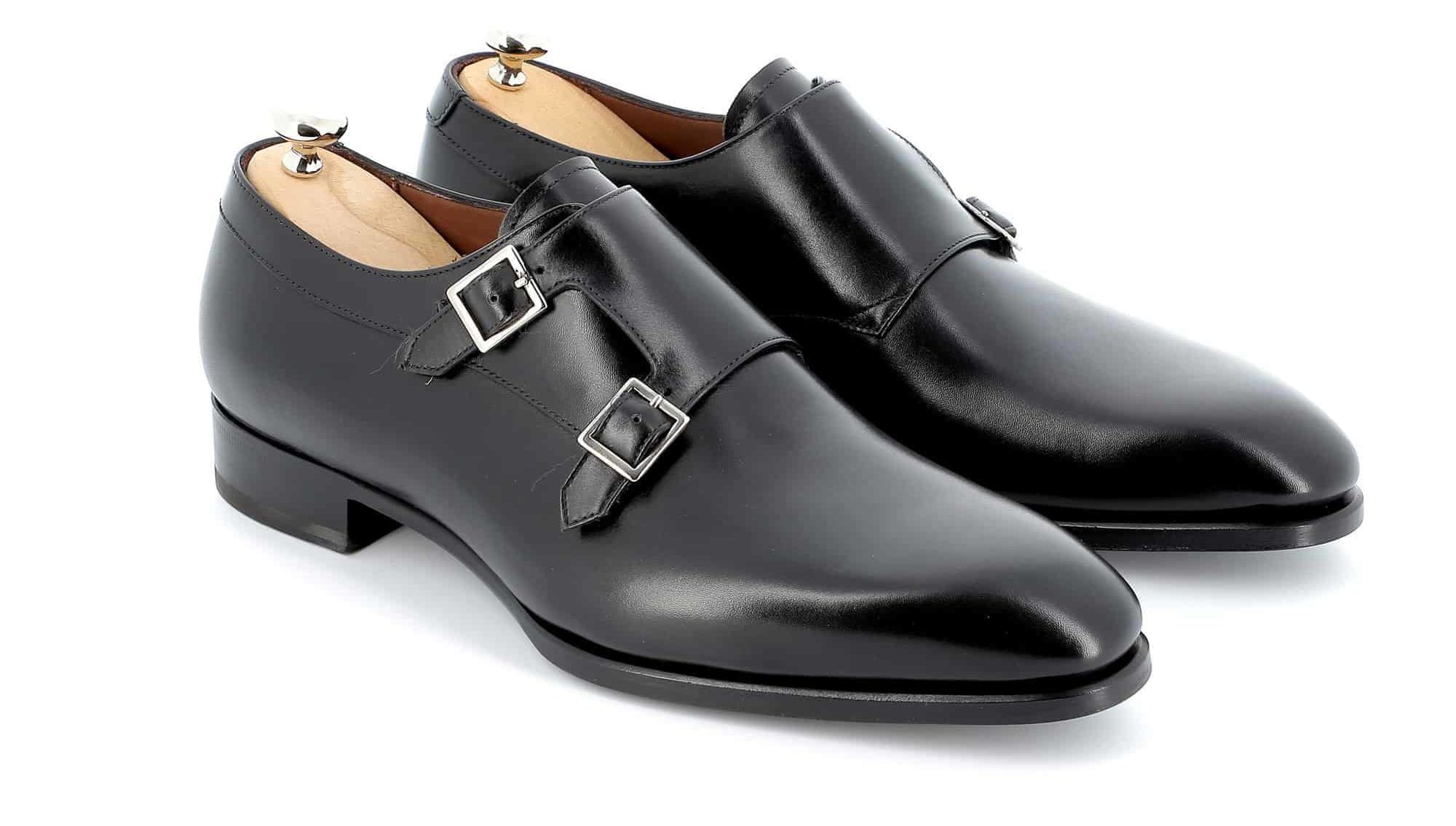 Chaussures doubles boucles Woodrow cuir noir semelles cuir