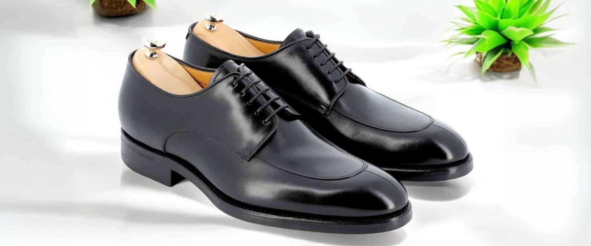Chaussures noires en cuir avec plantes vertes