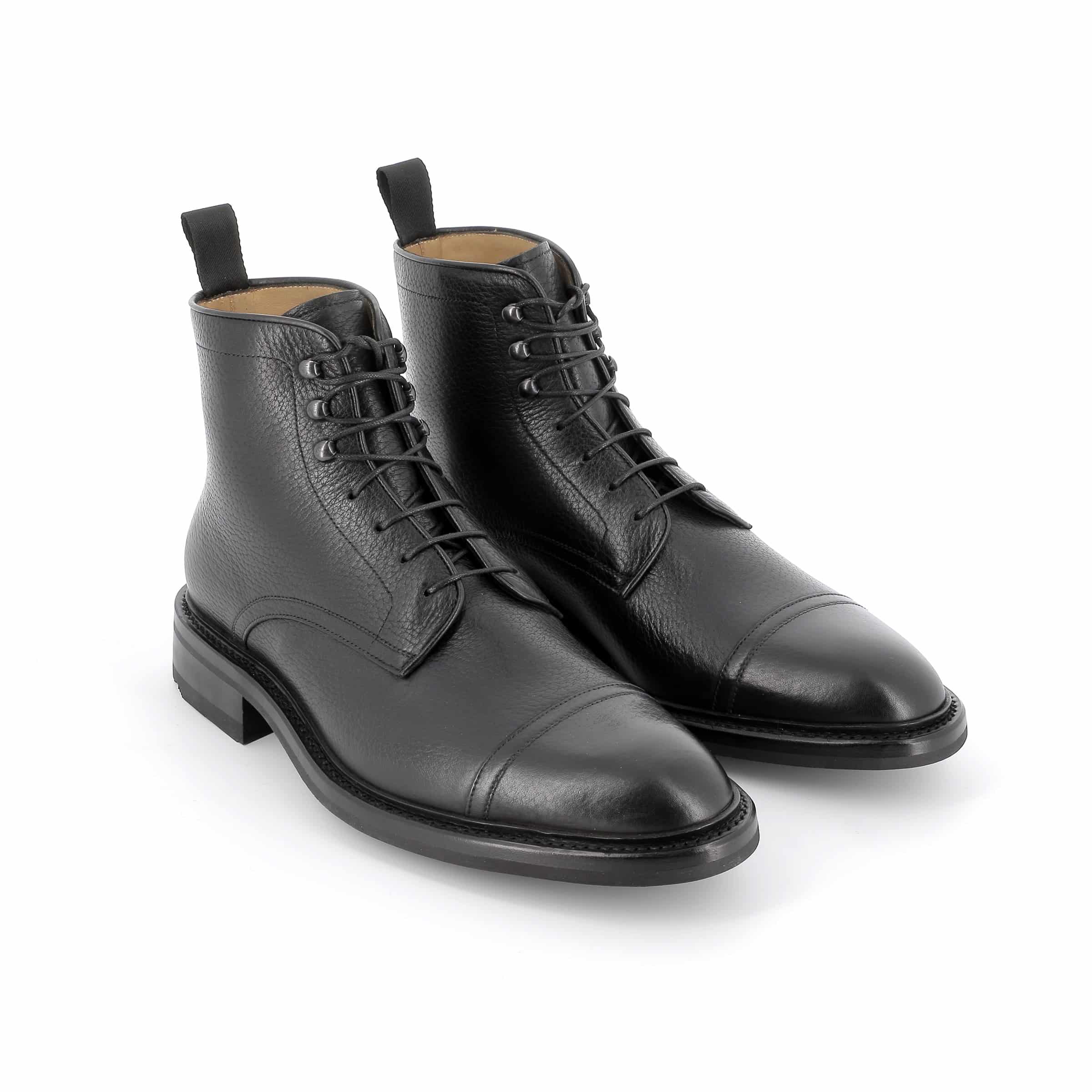 Bottines Jefferson cuir grainé noir semelles gomme