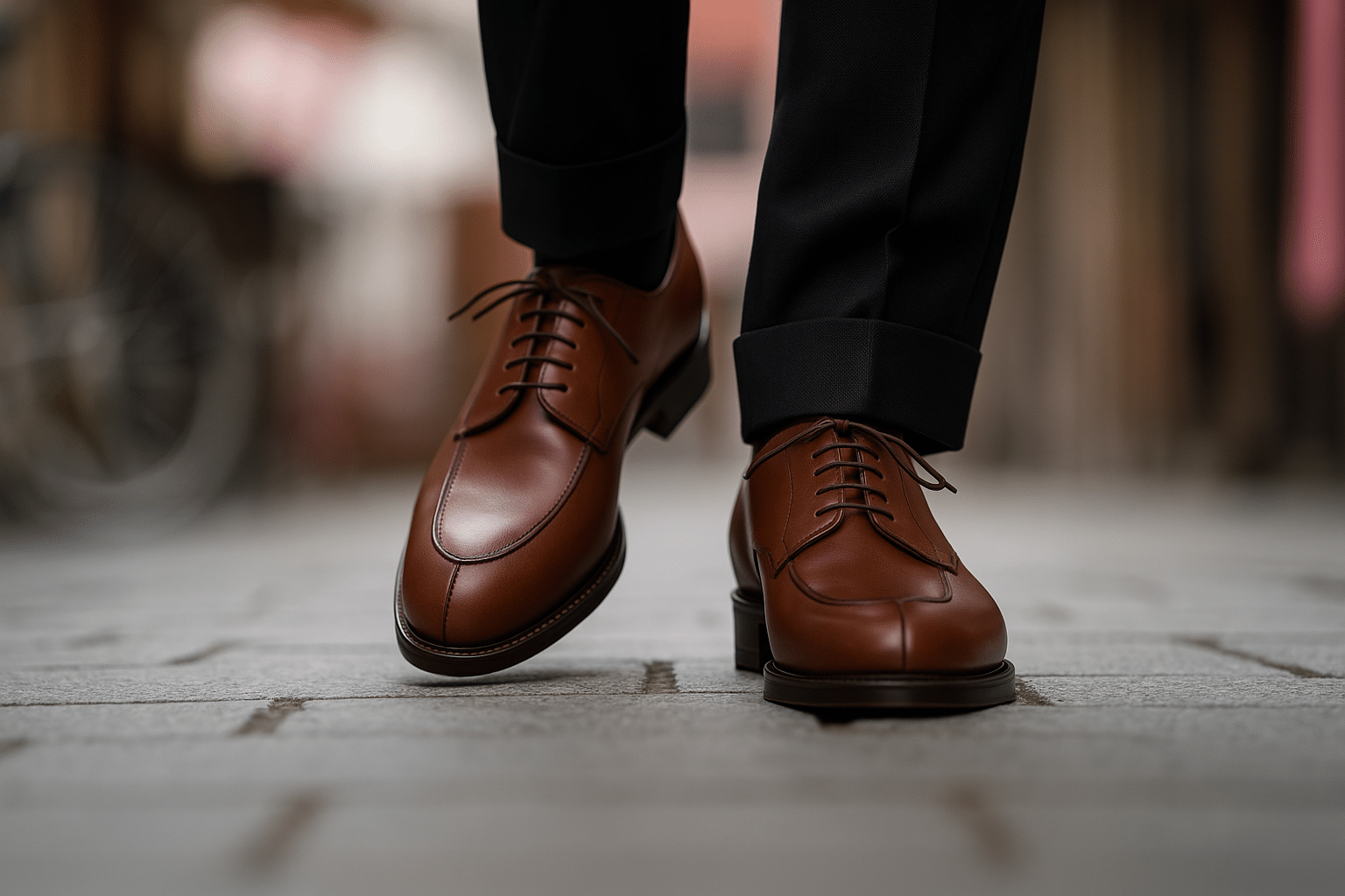 Homme marchant avec des chaussures en cuir marron.
