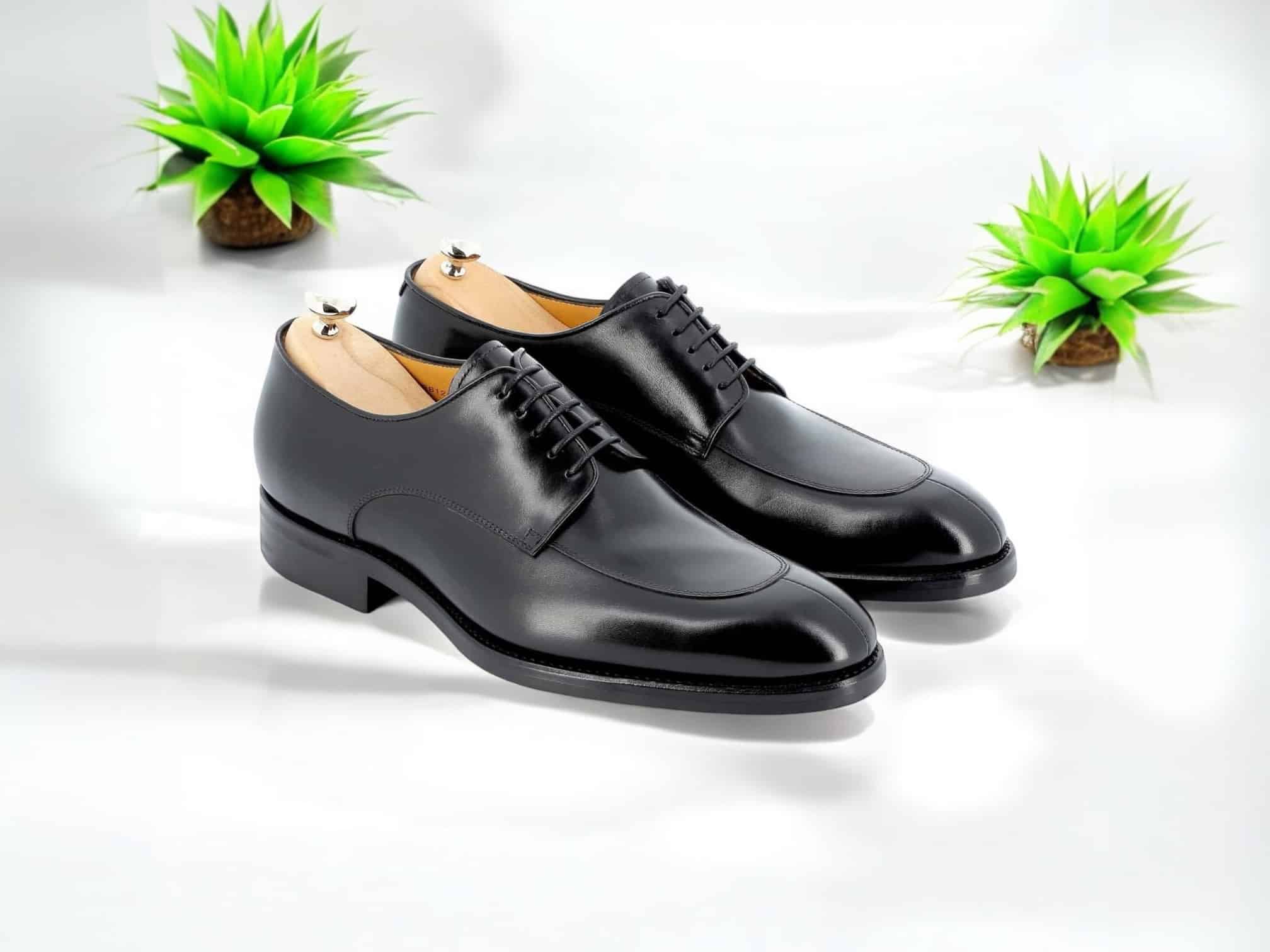 Chaussures noires en cuir avec plantes vertes